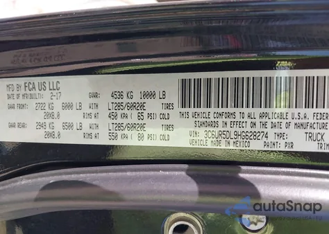 2017 Ram 2500 Big Horn 4X4 6'4 Box из США, поврежденный, VIN 3C6UR5DL9HG628274